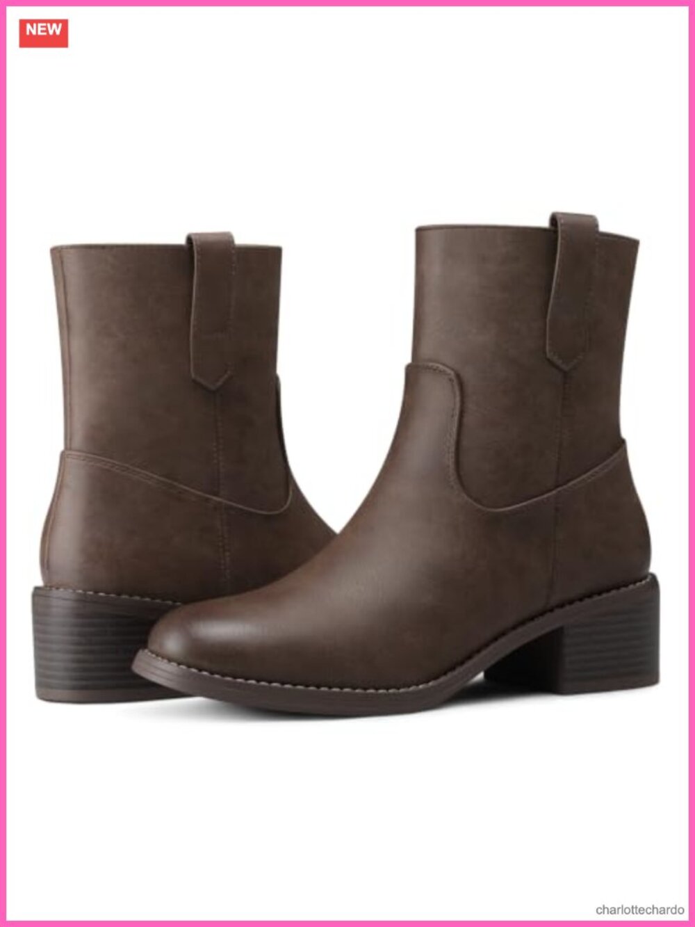 Women's Chunky Block Heel Ankle Boots Square Toe Side Zipper PU Leather